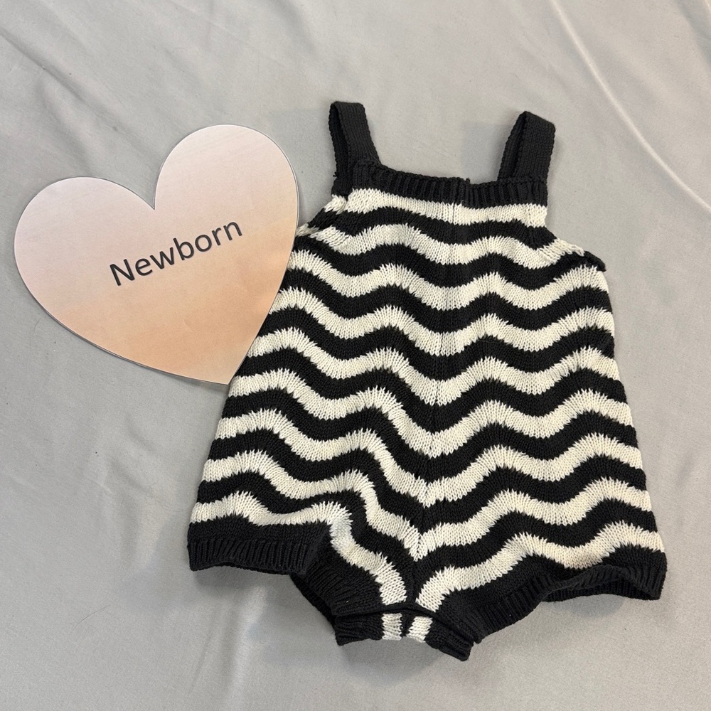 GAP Black and White Striped Knit Baby Romper